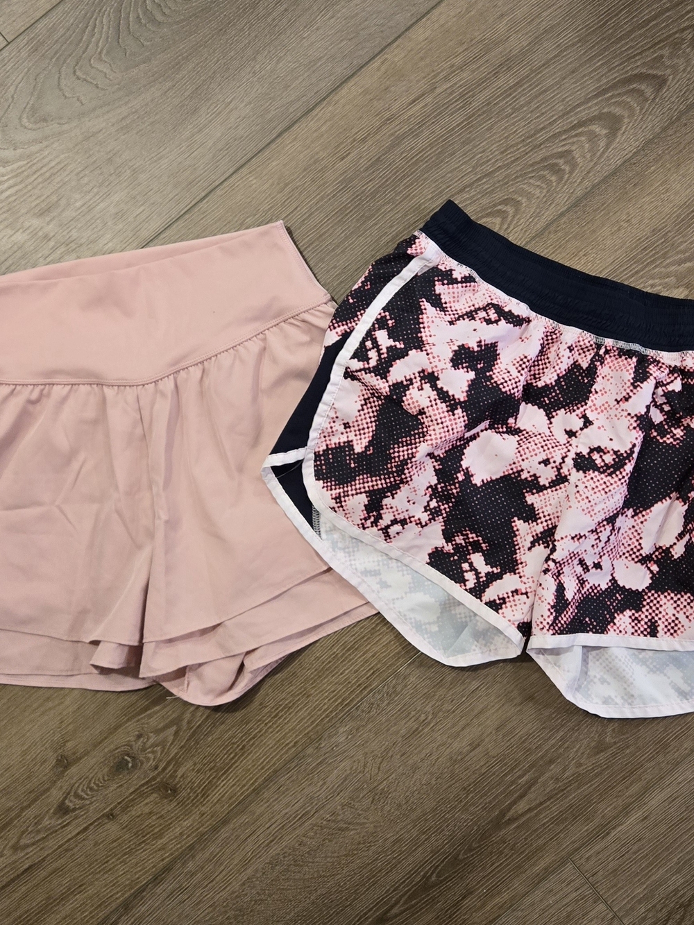 Yogalicious Pink Layered Shorts & Champion Pink/Black Printed Athletic Shorts